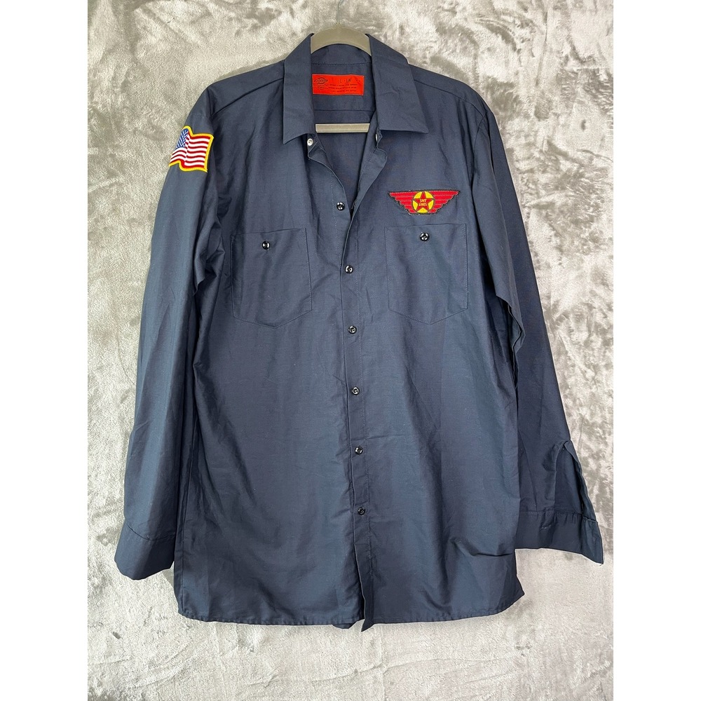 Dickies Industrial‎ Work Shirt Mens L Navy Blue SMT Lines USA Flag Blue Collar